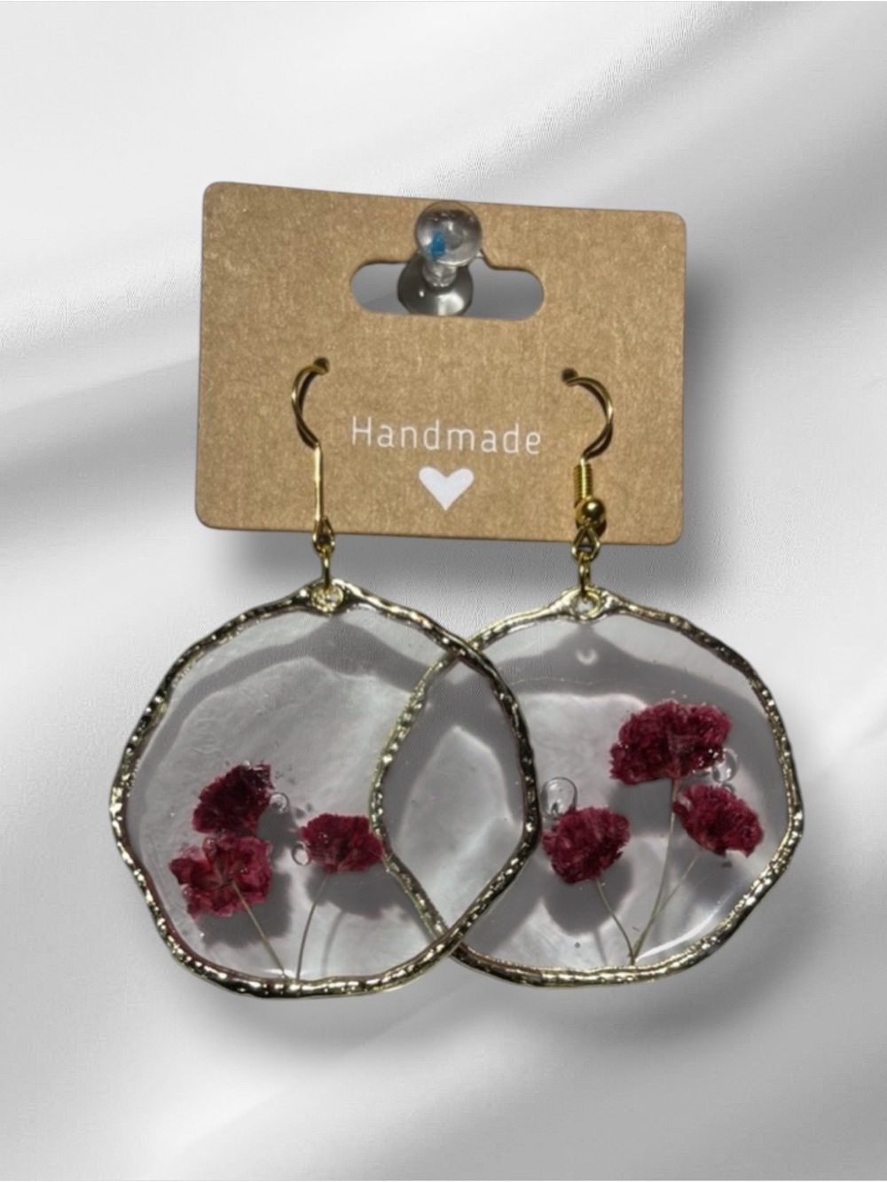 Handmade Gold and Red Floral Earrings